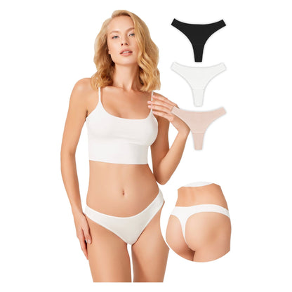 Basic Cotton Women Thong with Lace Detail