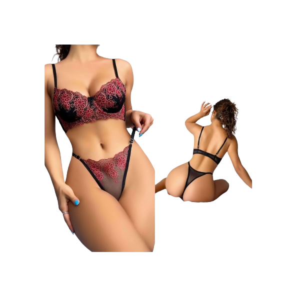 Embroided Lace long Bra Panty Set