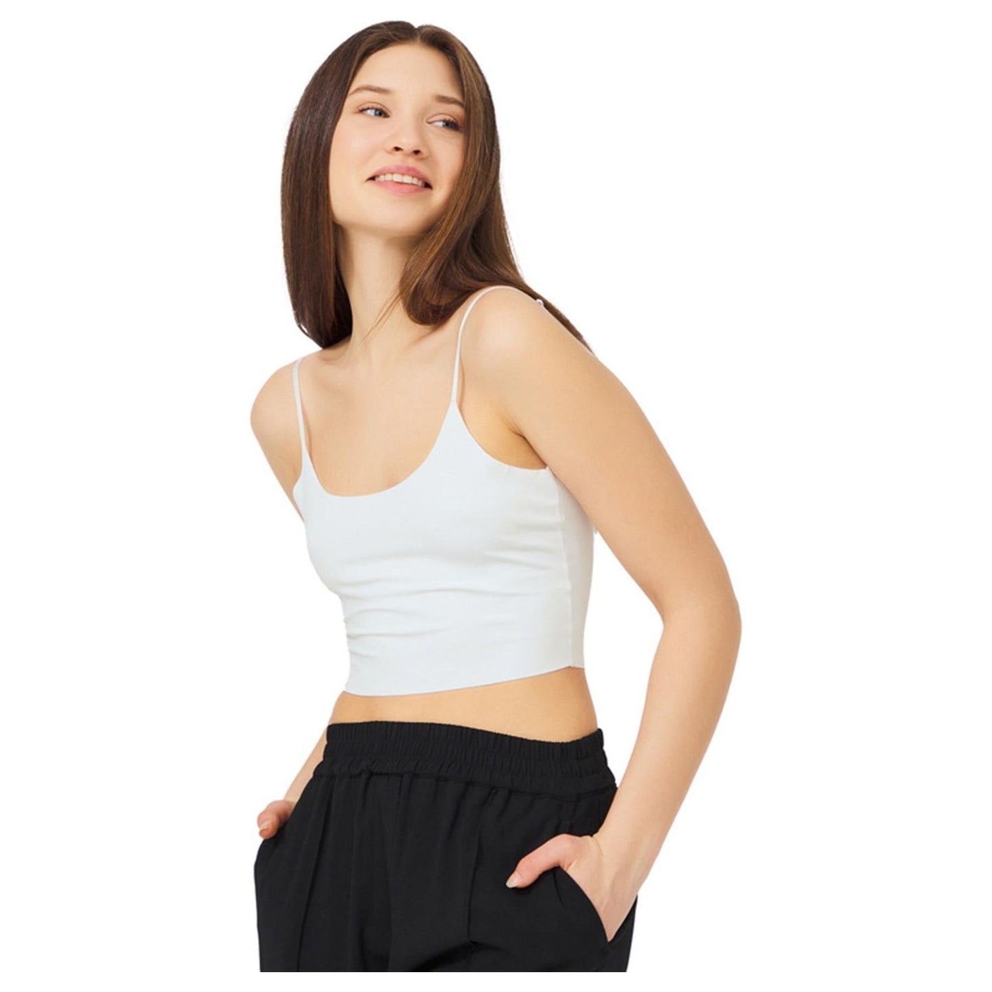 Seamless Bustier Crop Top with Adjustable Thin Straps