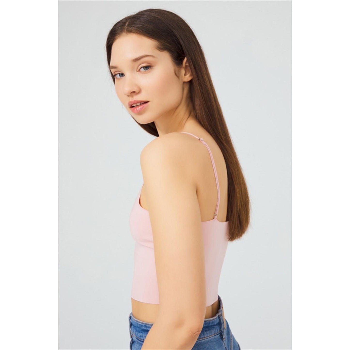 Seamless Bustier Crop Top with Adjustable Thin Straps