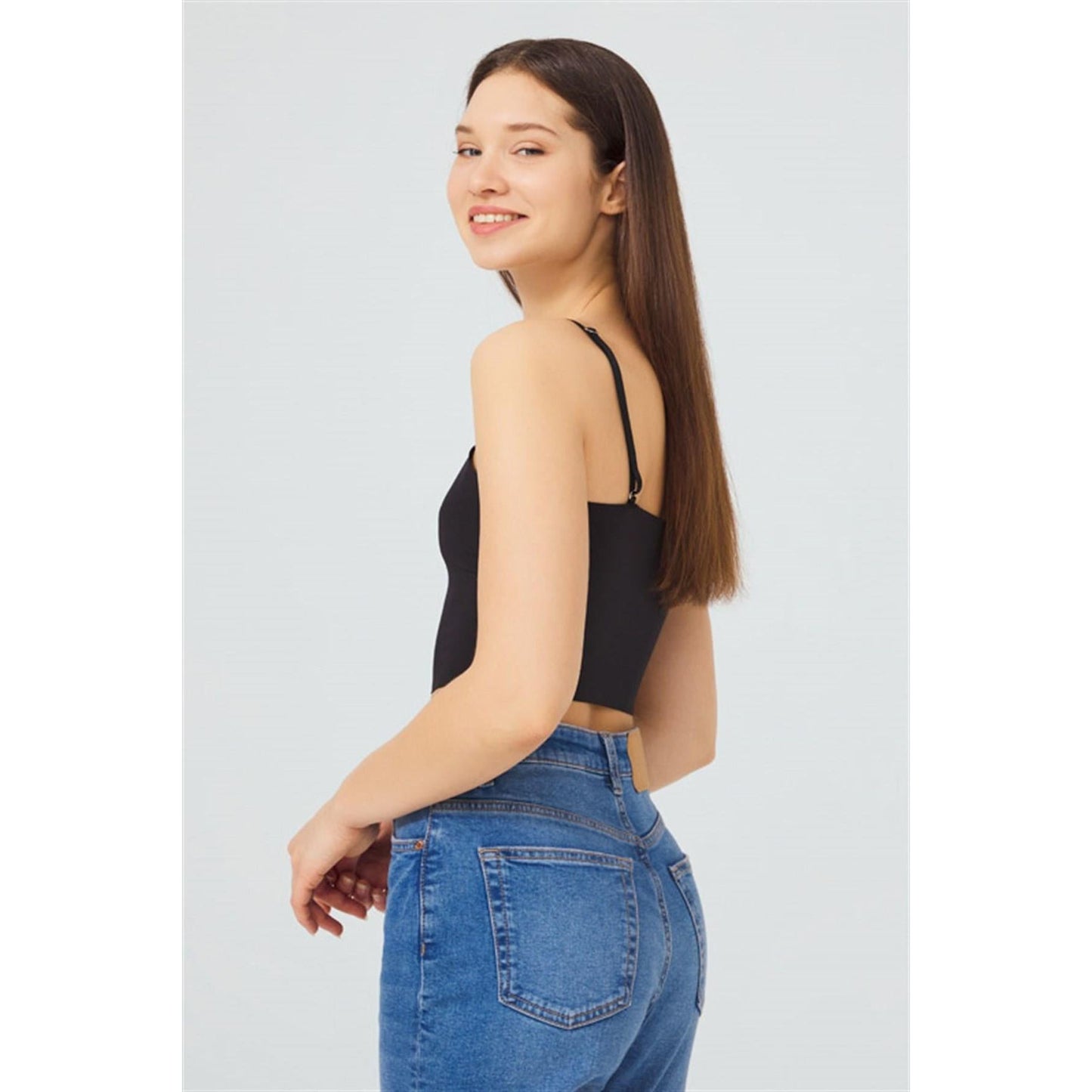 Seamless Bustier Crop Top with Adjustable Thin Straps