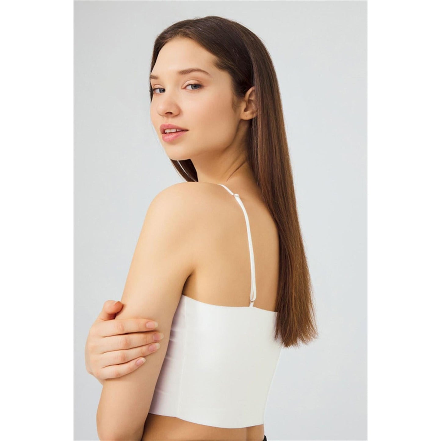 Seamless Bustier Crop Top with Adjustable Thin Straps