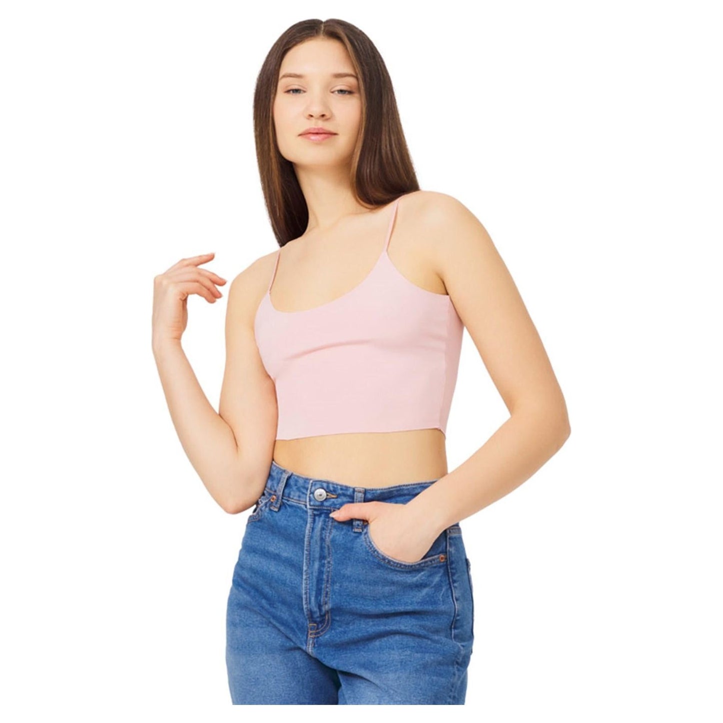 Seamless Bustier Crop Top with Adjustable Thin Straps