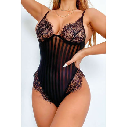 Striped Black Lace Bodysuit