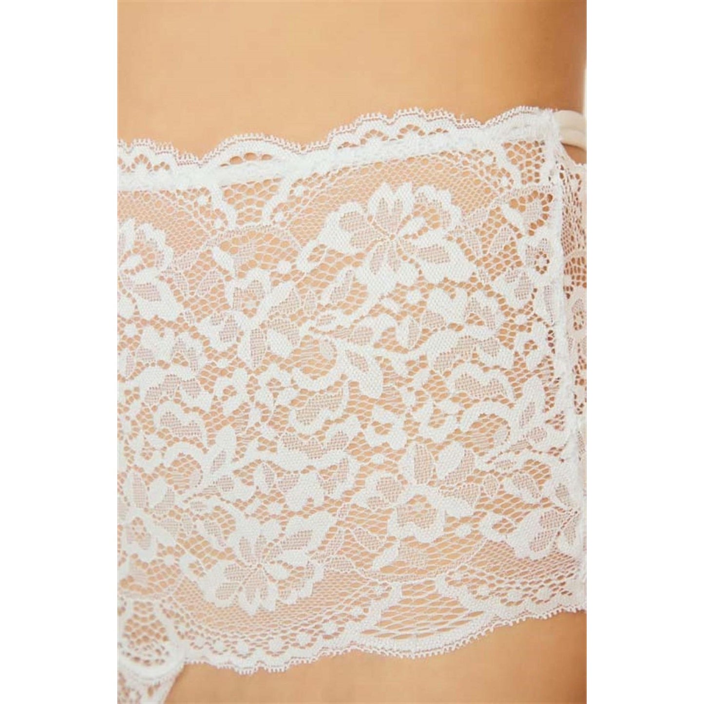 High Waisted Lace Women Thong with Criss Cross Back and Rhinestone Detail